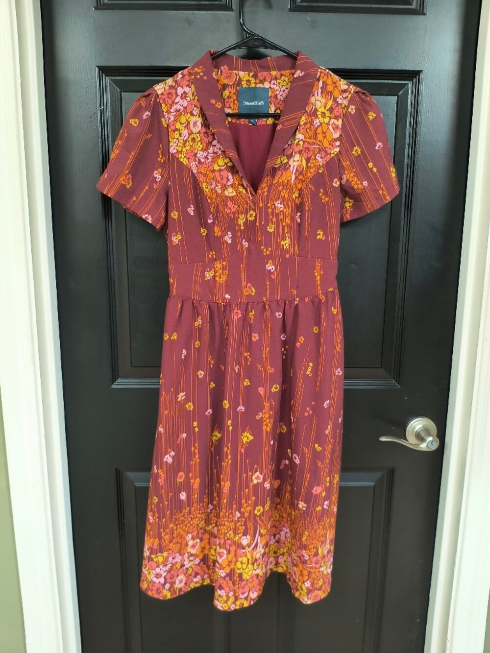 Maroon and Yellow Floral Print Shirt Dress - Modcloth (M)